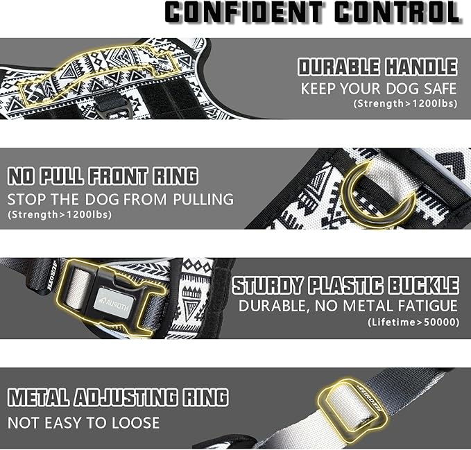 AUROTH Tactical Dog Harness for Large Dogs No Pull Adjustable Pet Harness Reflective K12 Working Training Easy Control Pet Vest Military Service Dog Harnesses
