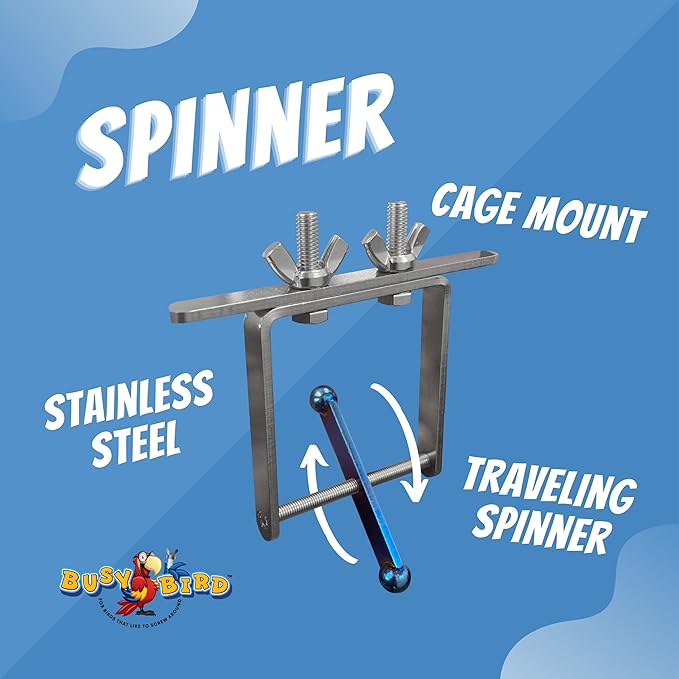 Blue Flamed Spinner Bird Toy with Traveling Spinner | Durable Puzzle Enrichment Toy | Spinner Toy for Medium to Large Birds Like Cockatoos, Parrots, Macaws, Greys, Parakeets | Bird Cage Accessories