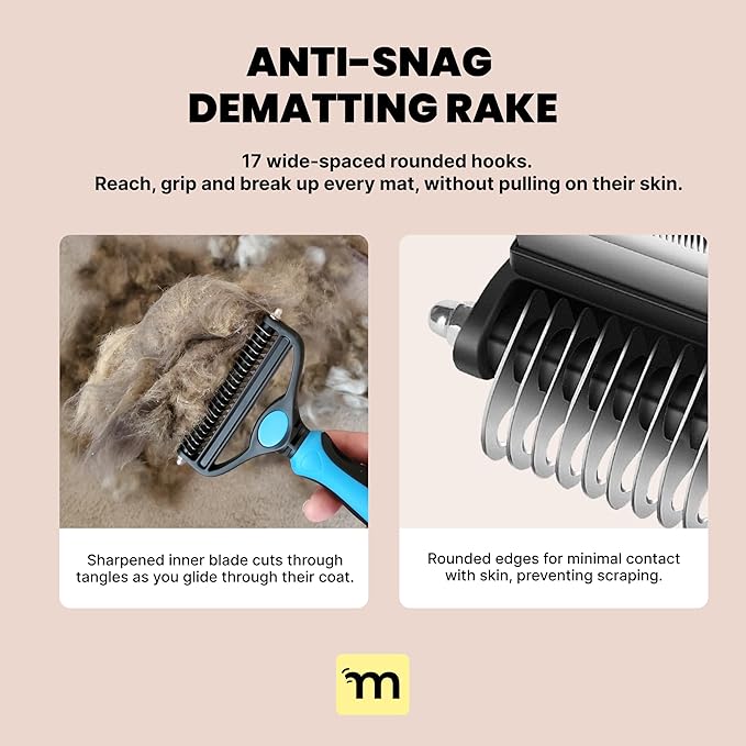 MalsiPree Cat Shedding Brush - 2 in 1 Deshedding Tool & Undercoat Rake for Dense Double-Coats - Dematting Comb - Deshedding Brush for Cats - Pet Hair Removal Tool (Blue) - Dog Grooming Supplies
