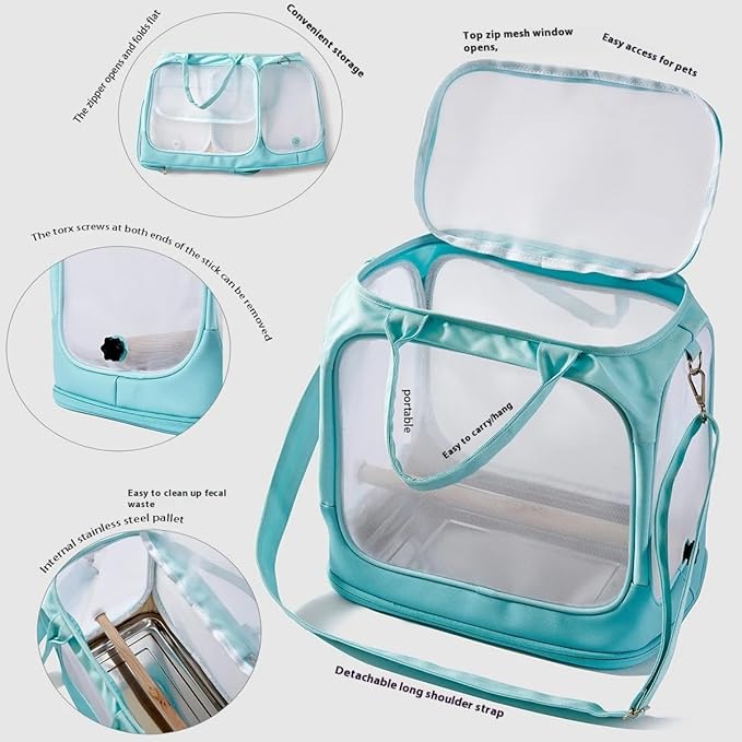 Parrot go Out Portable Bird Bag Oxford Cloth Clear pet cage Foldable pet Go Out Bird Bag (Grey)