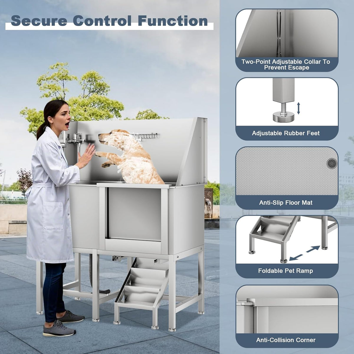 CuisinSmart 50" Dog Bathtub for Large Dogs, Professional Dog Washing Station with Dog Wash Attachment, Bath Pool for Outdoor, Indoor Shower and Grooming (50" Right Door)