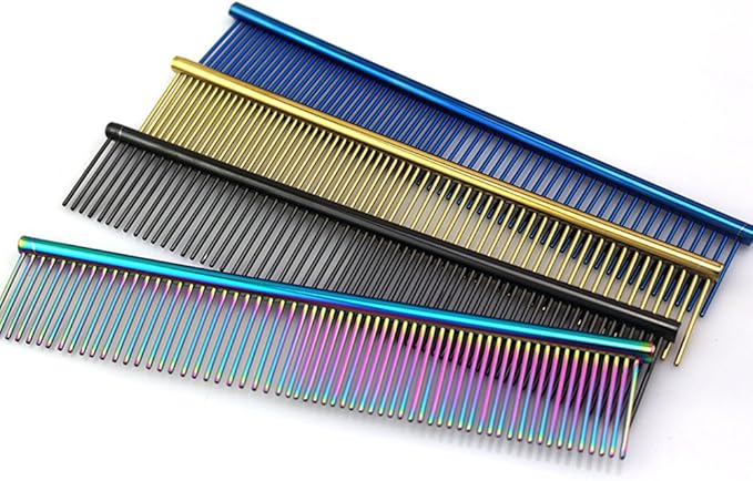 ZoCr Stainless Steel Pet Comb for Dogs Cats, Pet Grooming Comb with Different Spaced Rounded Teeth (Colorful)