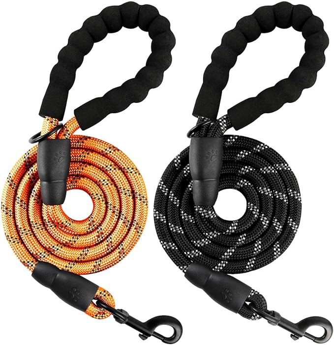 BARKBAY Dog Leashes for Large Dogs Heavy Duty Dog Leash 2 Pack 5 FT with Comfortable Padded Handle Highly Reflective Threads for Medium Large Dogs Walking Training Running (5FT-1/2,Orange+Black)