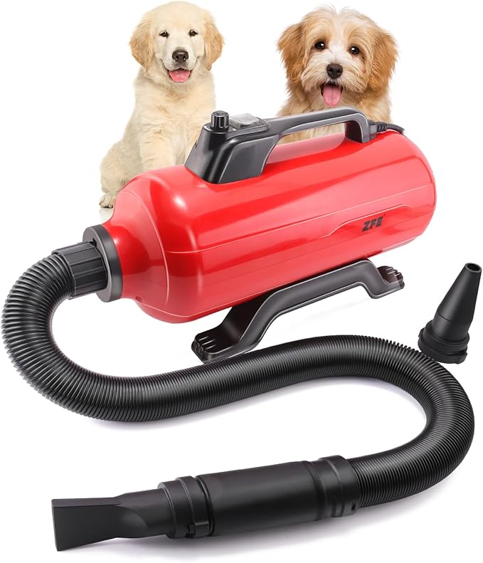 Dog Pet Dryer, 3000W High Velocity Pet Dryer Adjustable Speed Dog Grooming Blower Double Motor, Pet Grooming Hair Drying(4HP), Hot Air Dog Hair Dryer Blower with 2 Nozzle