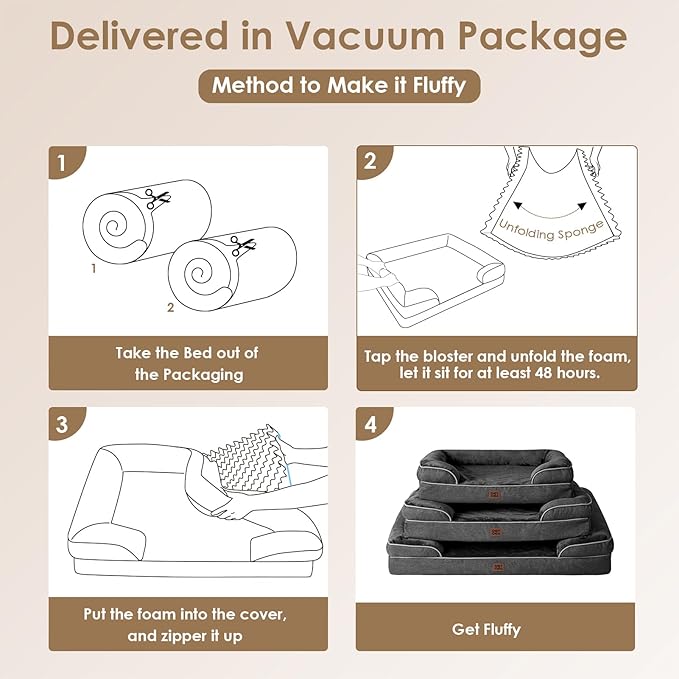 EHEYCIGA Orthopedic Dog Bed for Small Dogs, Waterproof Memory Foam Small Pet Beds with Sides, Non-Slip Bottom and Egg-Crate Foam Medium Dog Couch Bed with Washable Removable Cover, Dark Grey