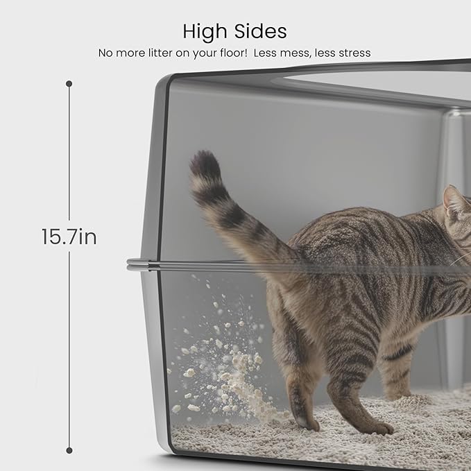 Enclosed Stainless Steel Cat Litter Box with Lid, Oversize Metal Litter Box for Multi Cats, XXXL Supersize Cat Toilet with High Side, Non-Stick, Anti-Leakage, Odorless, with Litter Mat & Litter Scoop