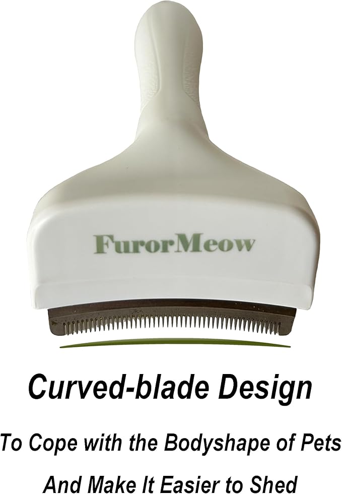 Pet Deshedding Tool with Curve Blade, Cat Grooming Brush, Tight V-shaped Teeth Shedding Comb for Cat and Small Dog (White, Small)