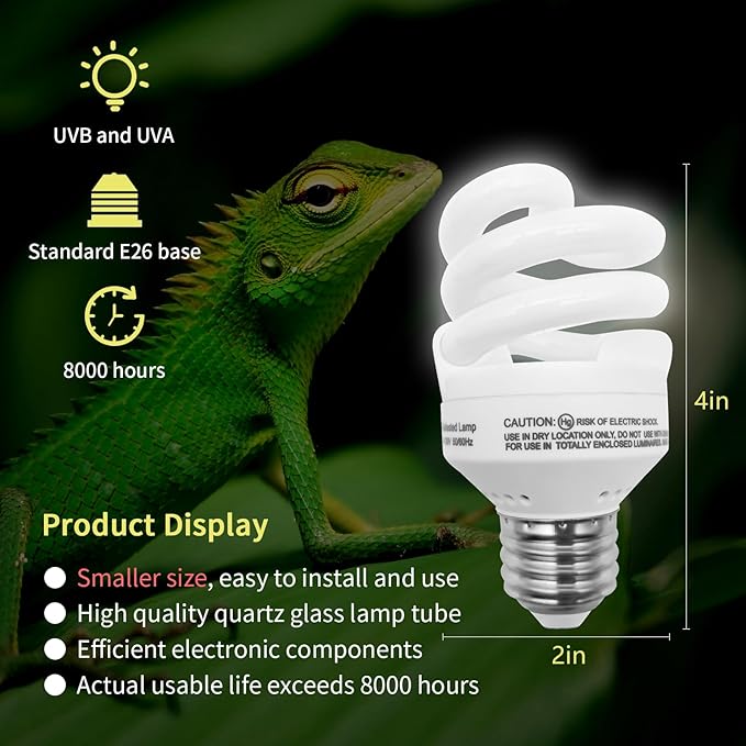 UVB Light Bulb for Reptiles, 9W 10.0 UVA UVB Heat Lamp Bulbs Ideal for Rainforest Reptiles, Bearded Dragons Lizard Turtle Tortoise Iguanas Chameleons Snake (1 Pack)