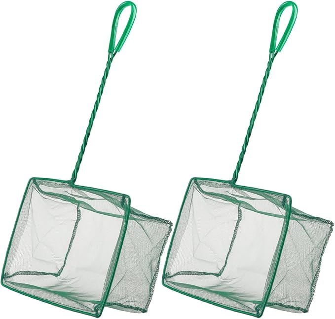 Pawfly Aquarium Fish Net with Braided Metal Handle Square Net with Soft Fine Mesh Sludge Food Residue Wastes Skimming Cleaning Net for Fish Tanks Small Koi Ponds and Pools