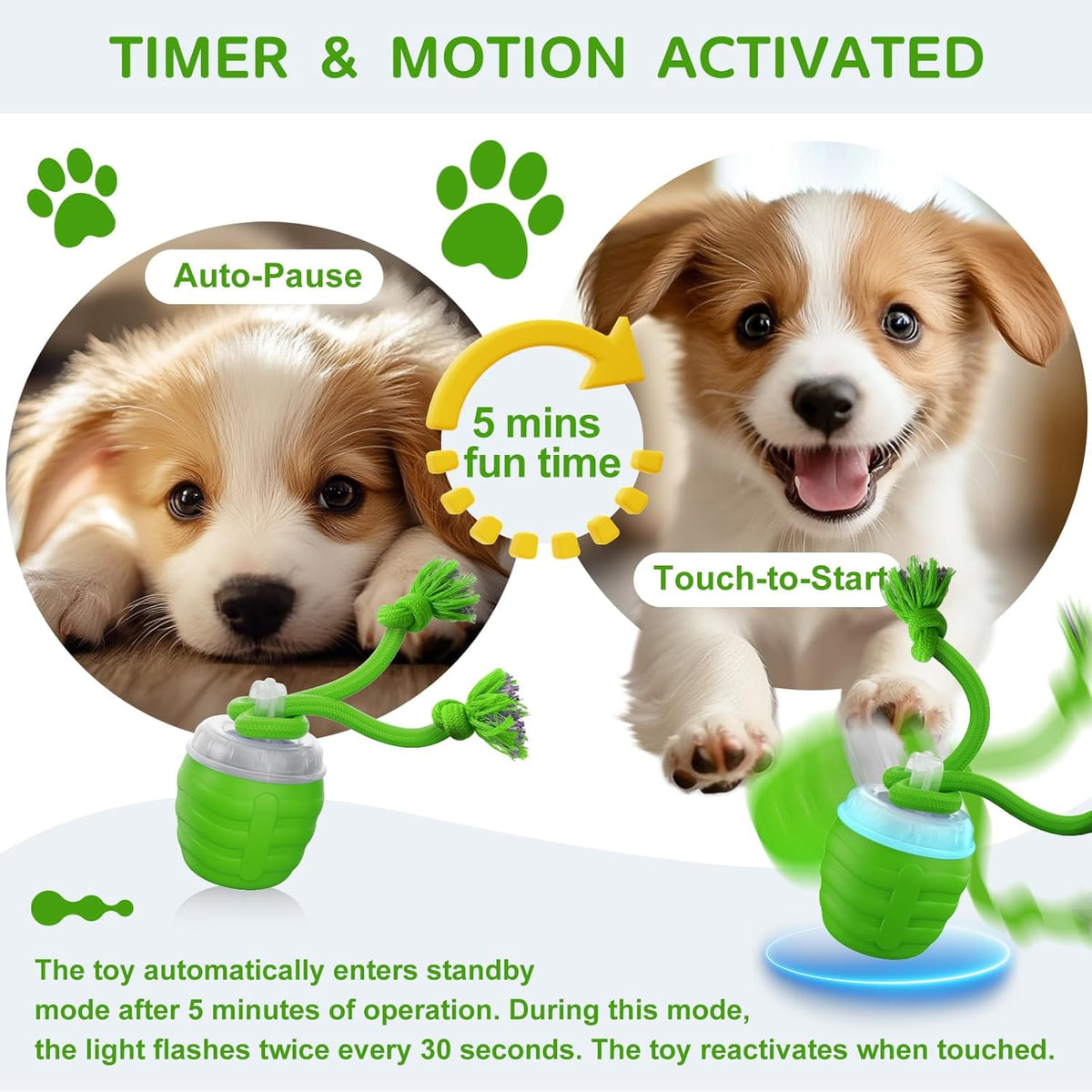 Interactive Dog Toys - [2025 Newly Upgraded] Motion Activated Ball for Small/Medium/Large Dogs, Automatic Moving Dog Toy Wicked Ball for Boredom & Training, Music, USB Rechargeable (Green)