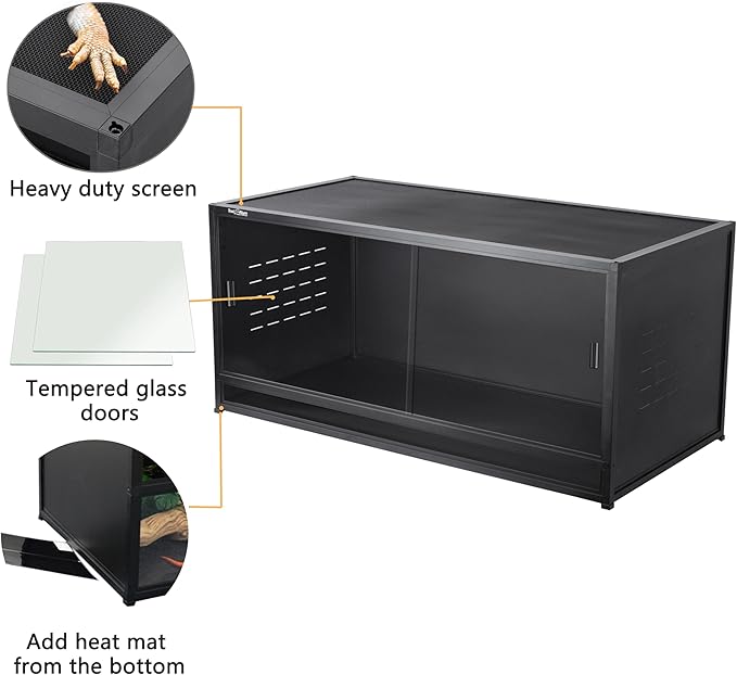 Stackable PVC Reptile Enclosures 44 Gallon ToxiRium Large Reptile 40''x16''x16 Space efficient Tank for Bearded Dragon Lizard Snake,Wide Breeding Vivarium with Sliding Glass Doors Lock-with spacers