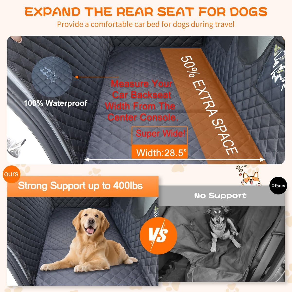 Paw Jamboree XXL Truck Dog Car Seat Cover Hard Bottom for Back Seat Extender for Dogs Hammock for Car Backseat Cover Crew Cab