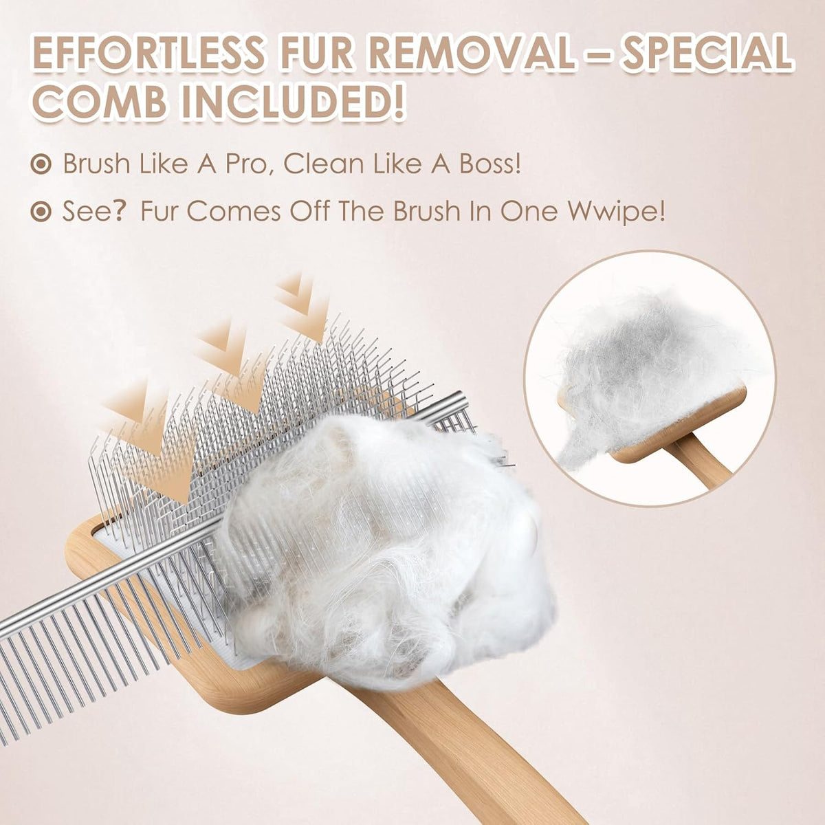 Large Slicker Brush for Dogs - 3PC Pet Grooming Kit - Undercoat Rake & Stainless Comb | Long Pins Remove Mats on Poodles, Golden, Labradoodles | Thick Coat Deshedder for Dogs, Cats, Oak