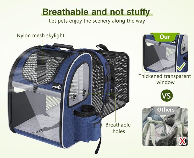 Pecute Pet Carrier Backpack, Cat Backpack Carrier, Expandable with Breathable Mesh for Small Dogs Cats Puppies, Dog Backpack Carrier for Hiking Travel Camping Outdoor, Hold Pets Up to 17 Lbs