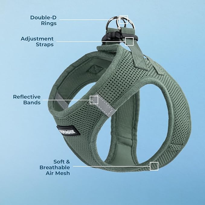 Best Pet Supplies Voyager Step-in Air Harness - All Weather Mesh, Reflective, No Pull Harness for Dogs, Cats - Secure with Hook & Loop Fastener, Buckle, Double D-Rings - Moss Green, XL