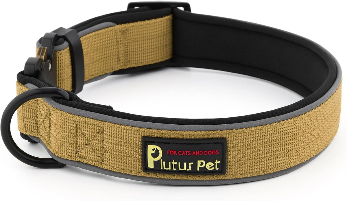 Plutus Pet Tactical Dog Collar, Reflective, Adjustable Heavy Duty Dog Collar, Soft Padded and Comfortable, for Small Medium and Large Dogs (Brown, XS)
