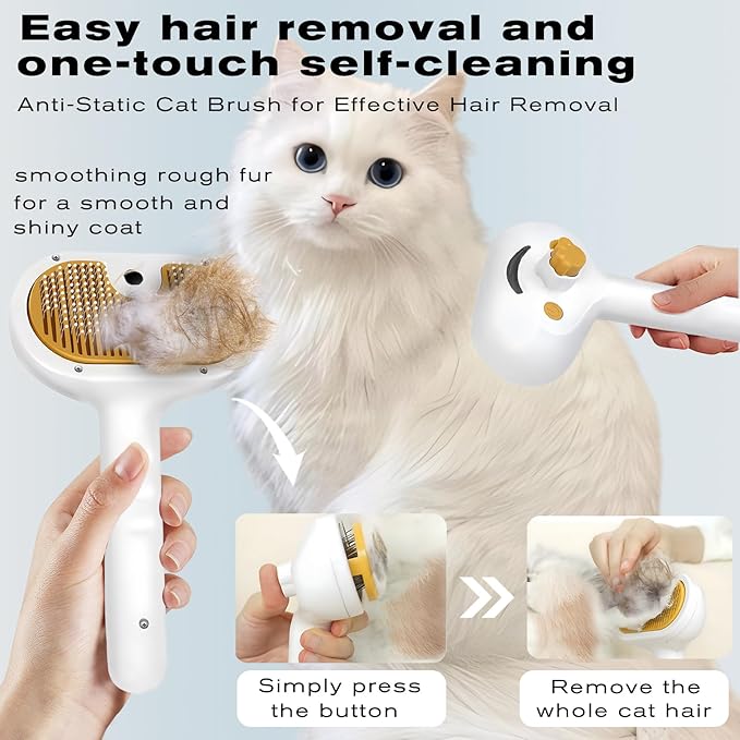 Pet Steam Brush for Dog & Cat – 3-in-1 Spray Hair Removal Comb for Shedding & Grooming – Water Brush for Long & Short Haired Pets – Includes Waterless Shampoo & Dental Wipes