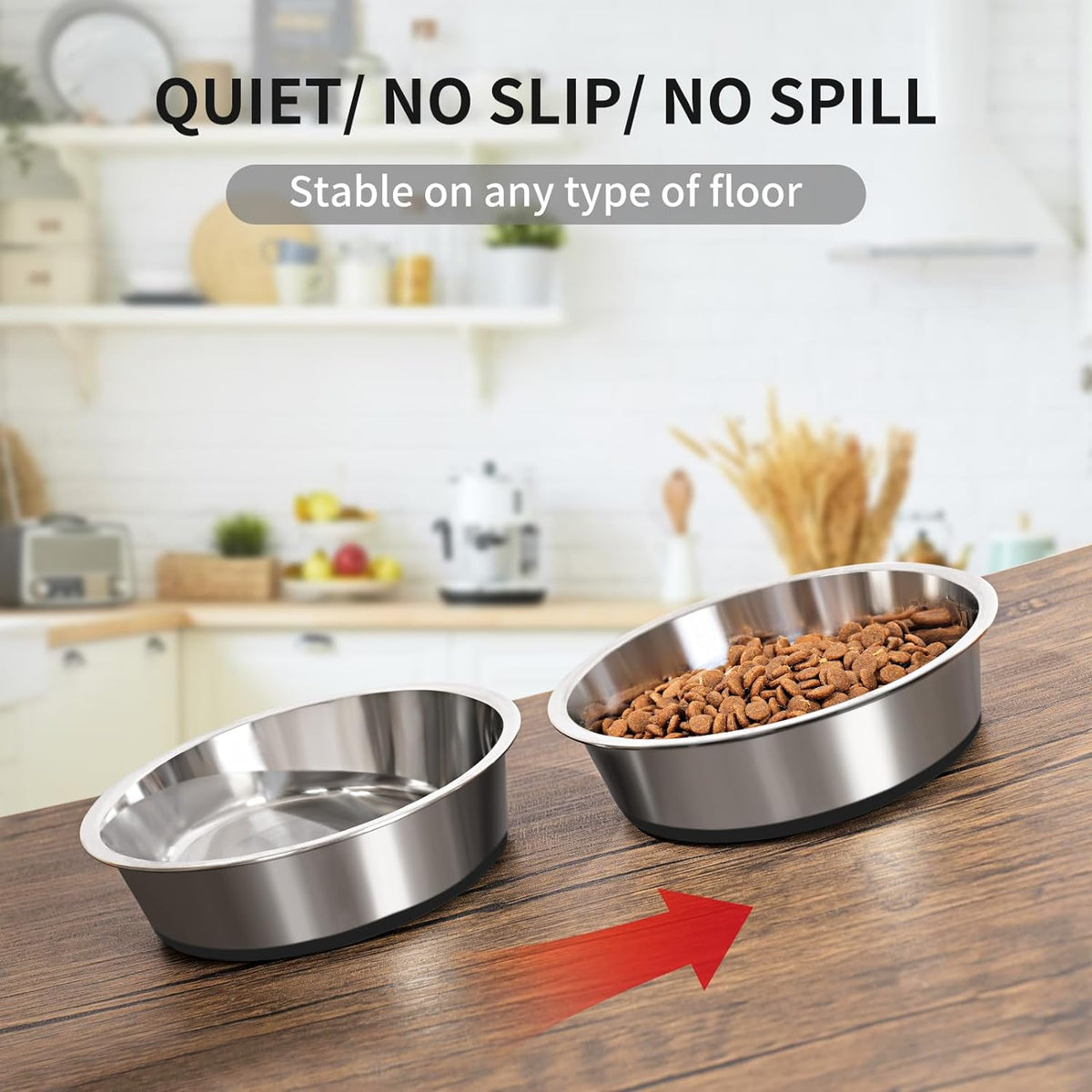 Taglory 8 Cup Stainless Steel Dog Bowls Set of 2 for Food and Water, Silicone Base Anti-Slip, Rust Resistant, Extra Thick Metal Bowls for Medium Dogs, 59oz, Black