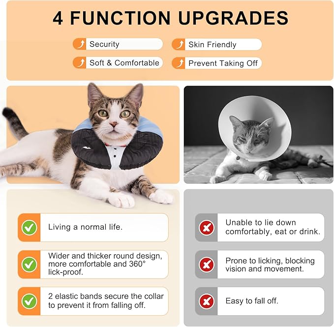 BEAUTYZOO Cat Cone Collar Soft, Cat Recovery E Collars After Surgery to Stop Licking, Adjustable Elizabeth Circle Collar Cute Pet Donut Pillow for Cats Kitten Puppy Small Dogs, Black Suit M