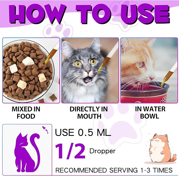 Liquid Multivitamin for Cat, 15 in 1 Cats Multivitamin Liquid Drops Supplements for Skin & Coat, Heart Health, Bones and Joint, Cat Vitamins with Glucosamine and MSM, Immune System Support -60ml