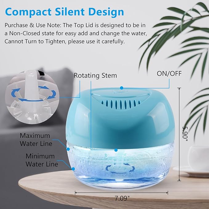 Water-Based Purifier Air Washer, Air Revitalizer & Freshener, Air Fresher with 7 LED Color Changing Light for Rooms (Blue)