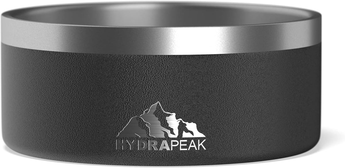 Hydrapeak Dog Bowl; Non Slip Stainless Steel; Water and Food Dish; Large Sized and Small Dogs; 32oz 64oz; Multiple Sizes; 4 Cup | Black