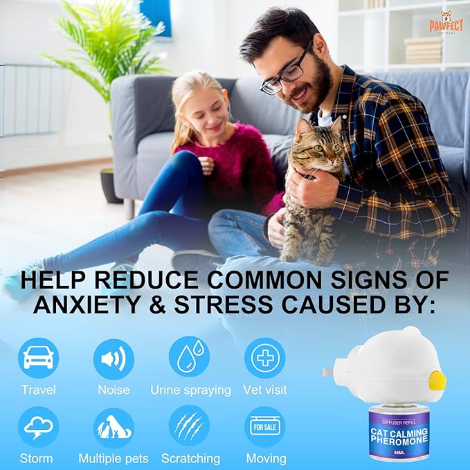 Cat Calming Diffuser Kit for Cat Anxiety Relief, 3-in-1 Cat Pheromone Diffuser Kit with 1 Diffuser +2 Refill 48ml Vial for 60-Day Use, Reduces Separation Anxiety, Aggression, and Stress