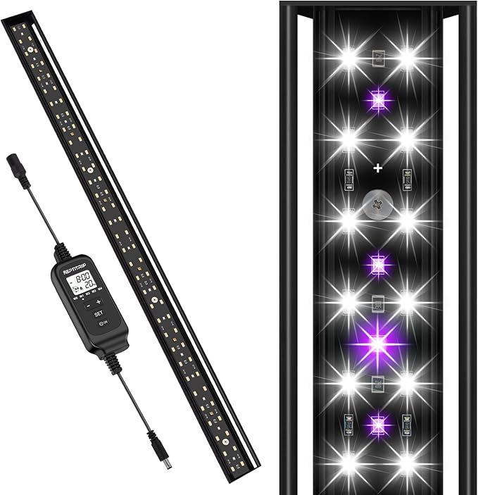 27-INCH LED UVB Light for Reptiles, LED Reptile Light Fixture Controller with Dimming and 4 UVI Modes, 22W Aluminum UVA UVB Lamp for Turtles, Snakes, and Bearded Dragons, 6500K