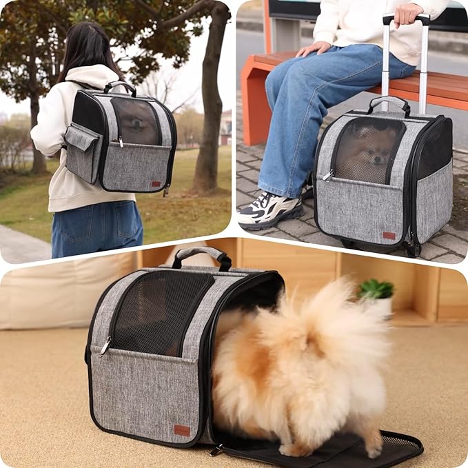 HSC PET Cat Strollers for Small Dog Carriers Backpacks Pets Travel Strollers Puppy Detachable Rolling Softsides Carrier Slide with Wheels,Small Animal Like Bunny Rabbit Kittens Puppy Outdoor (Grey)