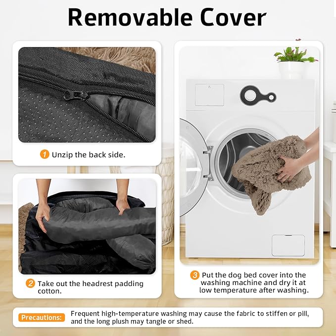 Calming Dog Bed Fluffy Plush Dog Mat for Furniture Protector with Removable Washable Cover for Large Medium Small Dogs and Cats (Extra Large (53x39.3x6), Camel)