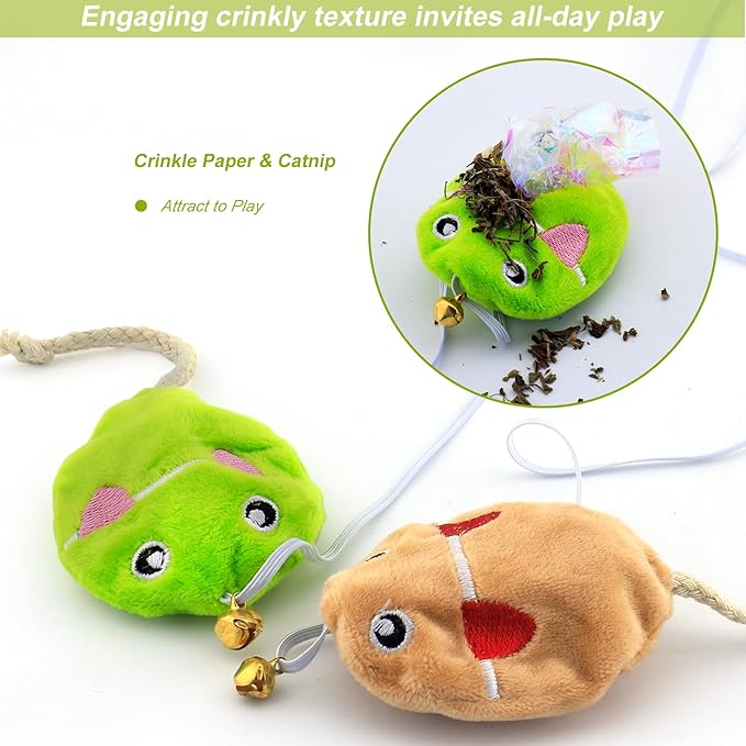 Interactive Cat Toy Wand with Catnip Mouse, Cat Teaser Wand Rainbow String for Bored Indoor Adult Cats and Kittens (2 Pack Mouse)