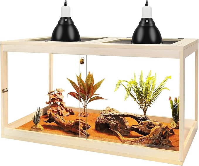 Prolee Reptile Terrarium Tank Up to 78 Gallon, Lizard Tank Bearded Dragon Tank with Metal Mesh Roof Door, Snake Tank with Lock Design (Oak, 27 Gallon Volume, 24 Inch Length)