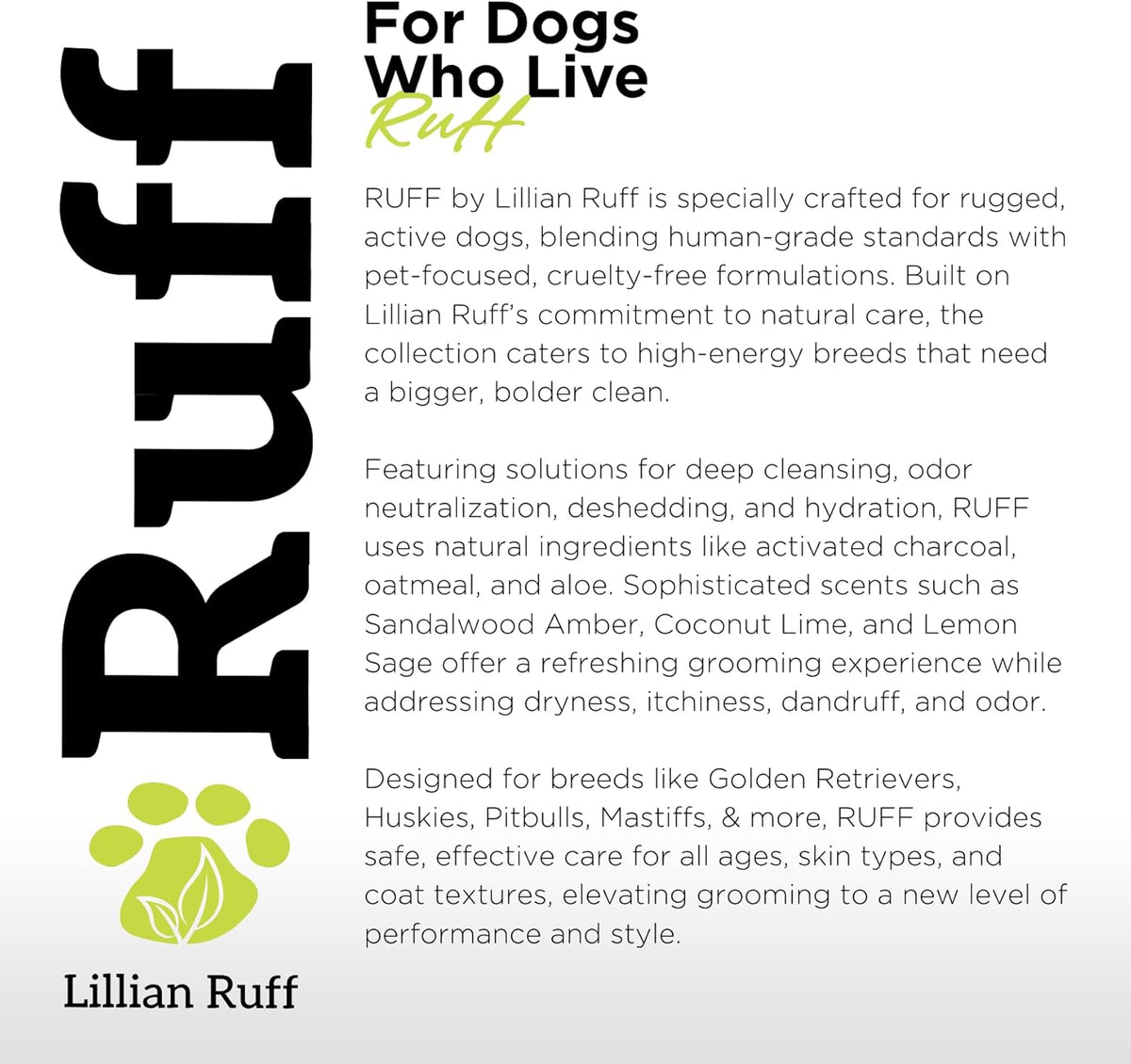 Ruff by Lillian Ruff Deshedding Dog Shampoo | Coconut Lime | Vitamin E, Omega-3, Aloe & Coconut Oil | Relieves Shedding, Itching & Hot Spots | Moisturizing & Deodorizing | Safe for Puppies | USA Made
