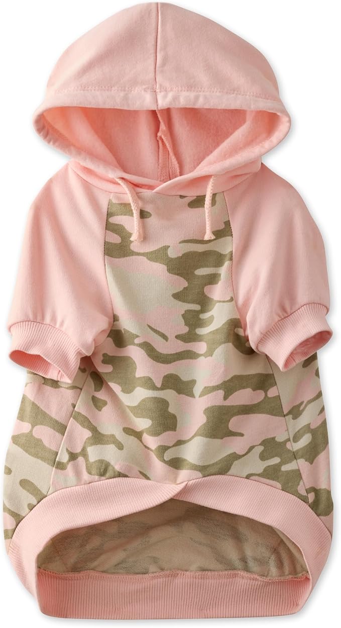 Rocky – The Orginal Lightweight Hooded TEE 100% Organic Cotton Dog Hoodie Pet Coat Sweater for Small, Medium, Large Dogs, Pink Half Camo, XX-Small