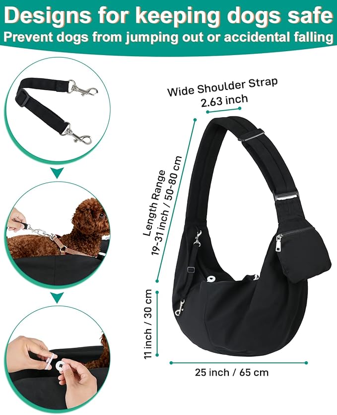Pet Carrier Sling for Small Dogs and Cats, Dog Carrier Sling with Adjustable Thick Padded Shoulder Strap and Pocket, Hands Free Puppy Carrier Purse for Travel or Everyday Use