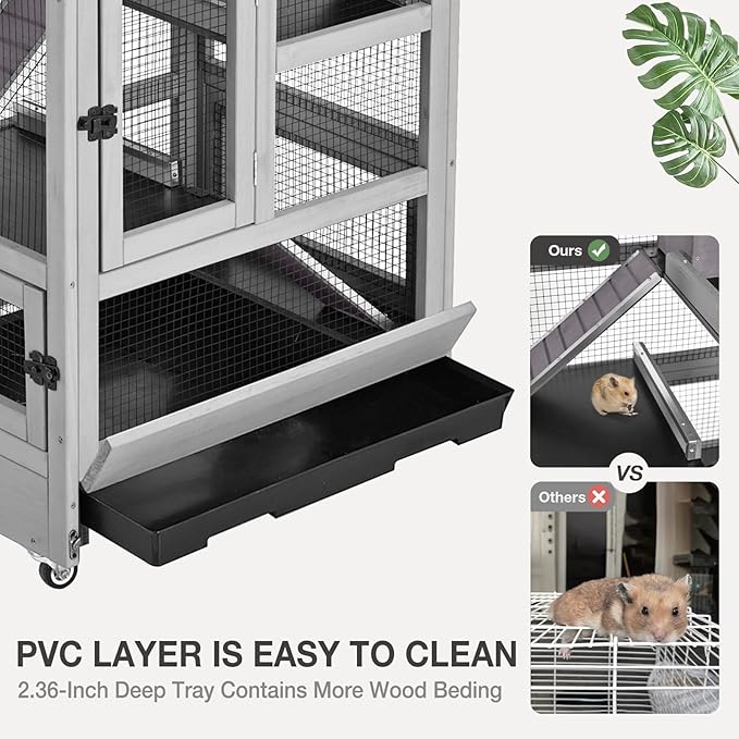 Ferret Cage Rat Cage Indoor Outdoor, Large Guinea Pig Cages with 5 Levels, Wooden Chinchilla Cage with Wheels for Hamster, Chameleon, Gerbils and Other Small Animals Anti-Chewing