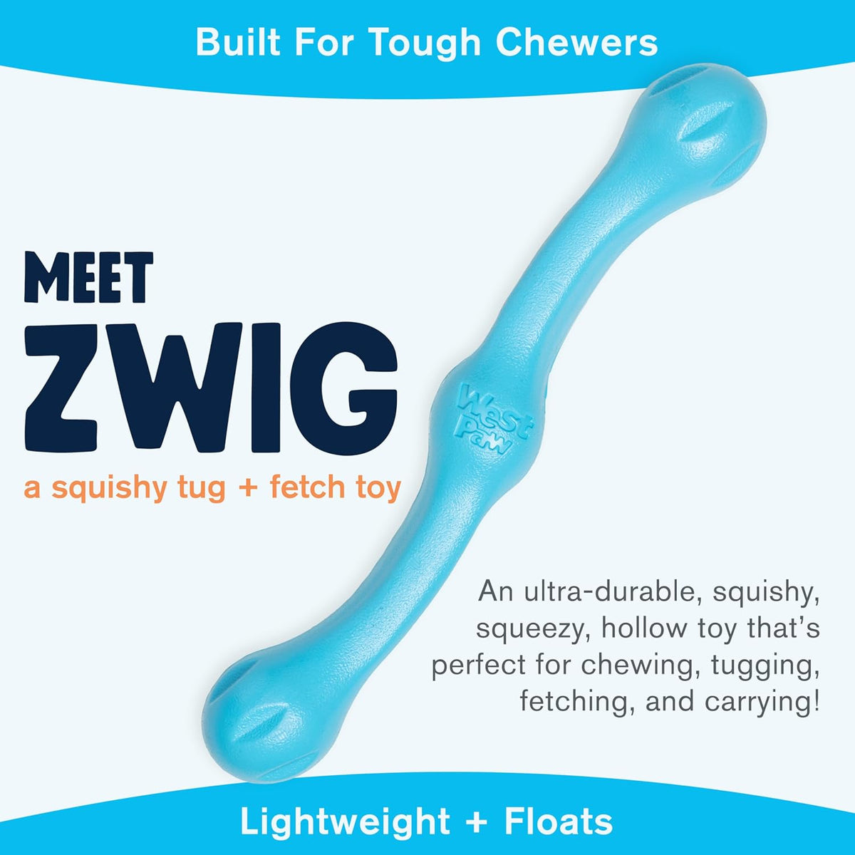 WEST PAW Zogoflex Echo Zwig Squeezy Dog Fetching Stick – Bouncy, Hollow, Squishy Interactive Toy for Puppies, Large Dogs – Floatable Stick, Lightweight Chewy Toy for Catch/Fetch – 13.75”, Aqua Blue