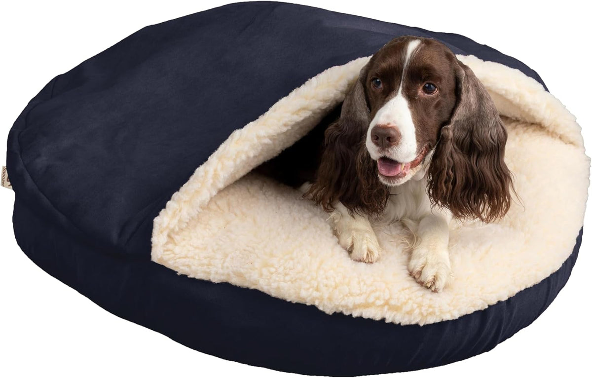 Snoozer Classic Poly-Cotton Cozy Cave Pet Bed, Large, Navy