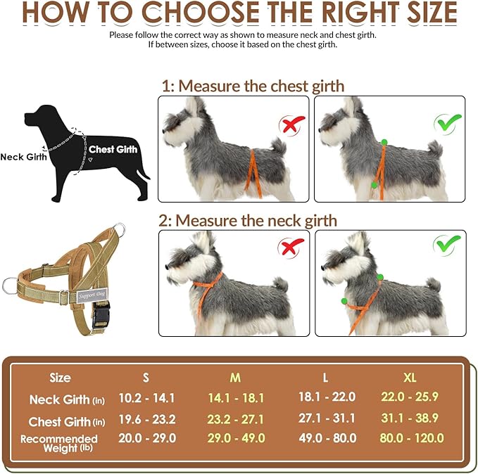SlowTon No Pull Dog Harness - Heavy Duty Dog Harness and Leash Set for Medium Large Dogs, Reflective Tactical Harness with Soft Padded and Front Clip for Easy Walk and Training (Tan L)