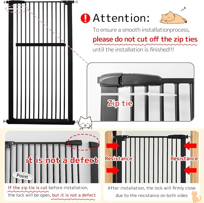 Lumizone Extra Tall Pet Gate 55.12" High Pressure Mounted 38.39"-42.51" Extra Wide (9 Sizes) 1.37" Gap for Cat Dog Stairs Doorway Hallway No Drilling Auto-Close (38.39"-42.51" W, Black)