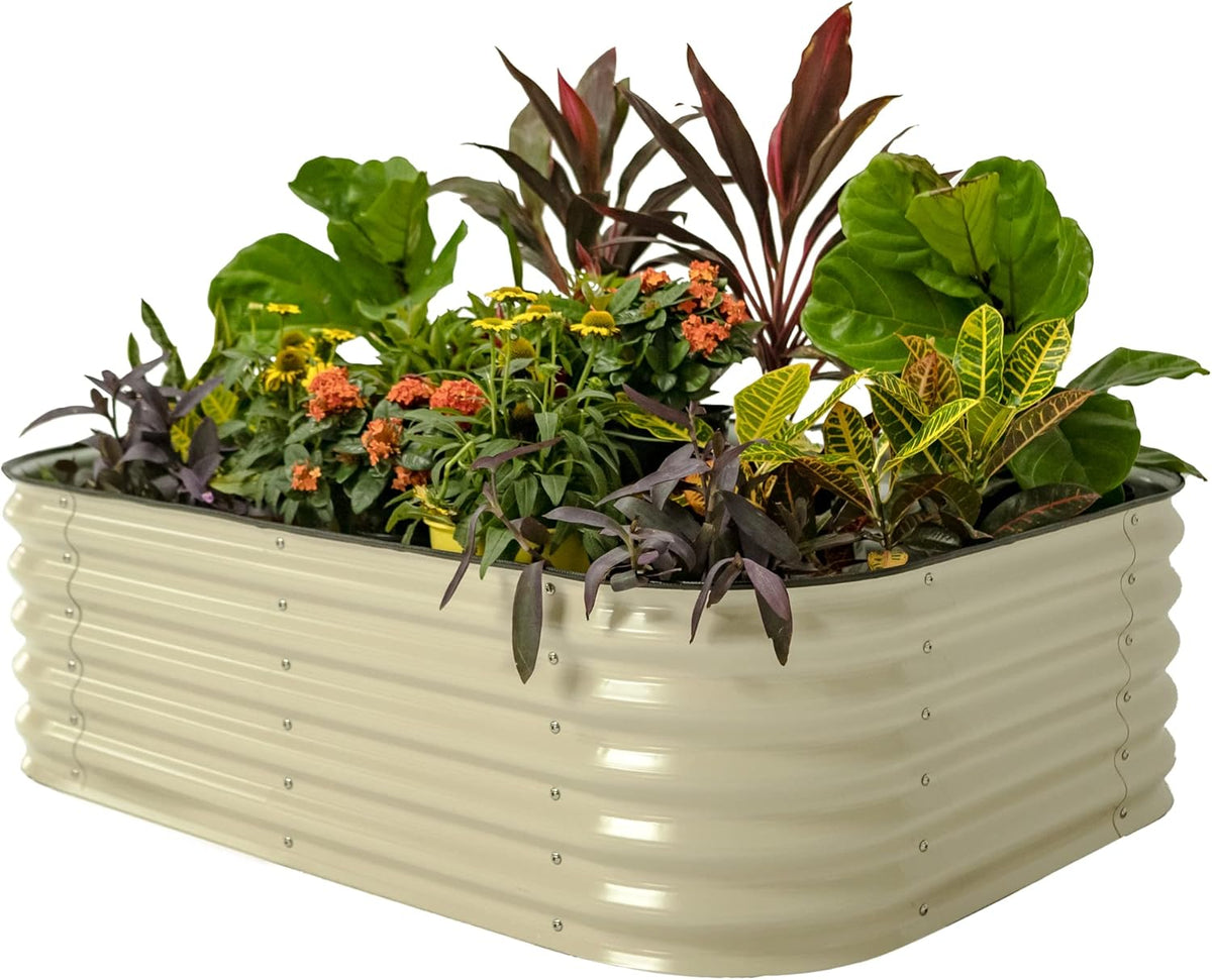 Vego garden Raised Garden Bed Kits, 17" Tall 6 in 1 Modular Metal Raised Planter Bed for Vegetables Flowers Patio Ground Planter Box-Pearl White