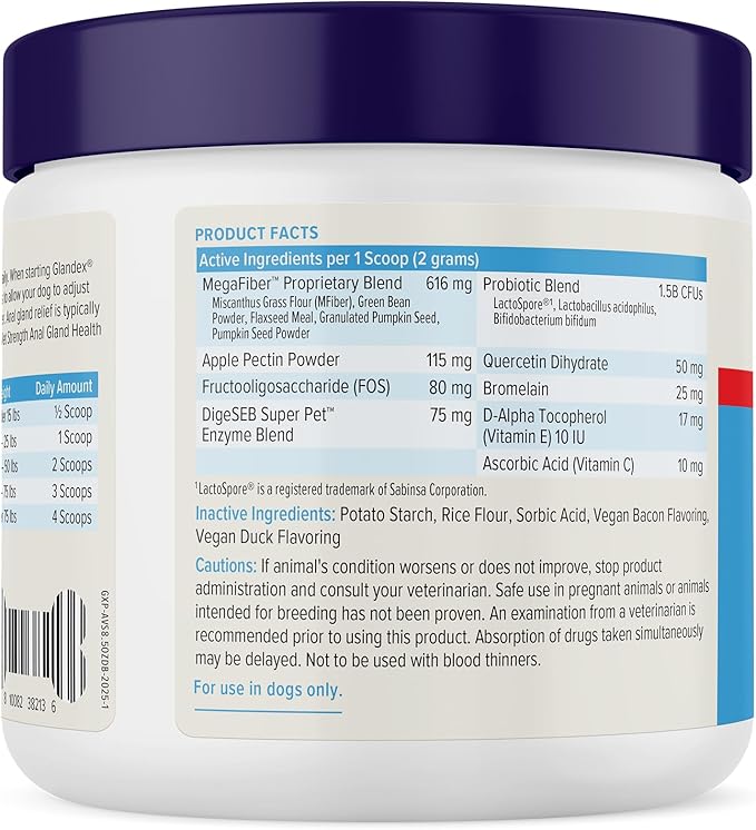 Vetnique Glandex Dog Fiber Supplement Powder for Anal Glands with Pumpkin, Digestive Enzymes & Probiotics - (Regular or Advanced Strength) - Boot The Scoot (8.5 oz, Advanced Strength Duck & Bacon)