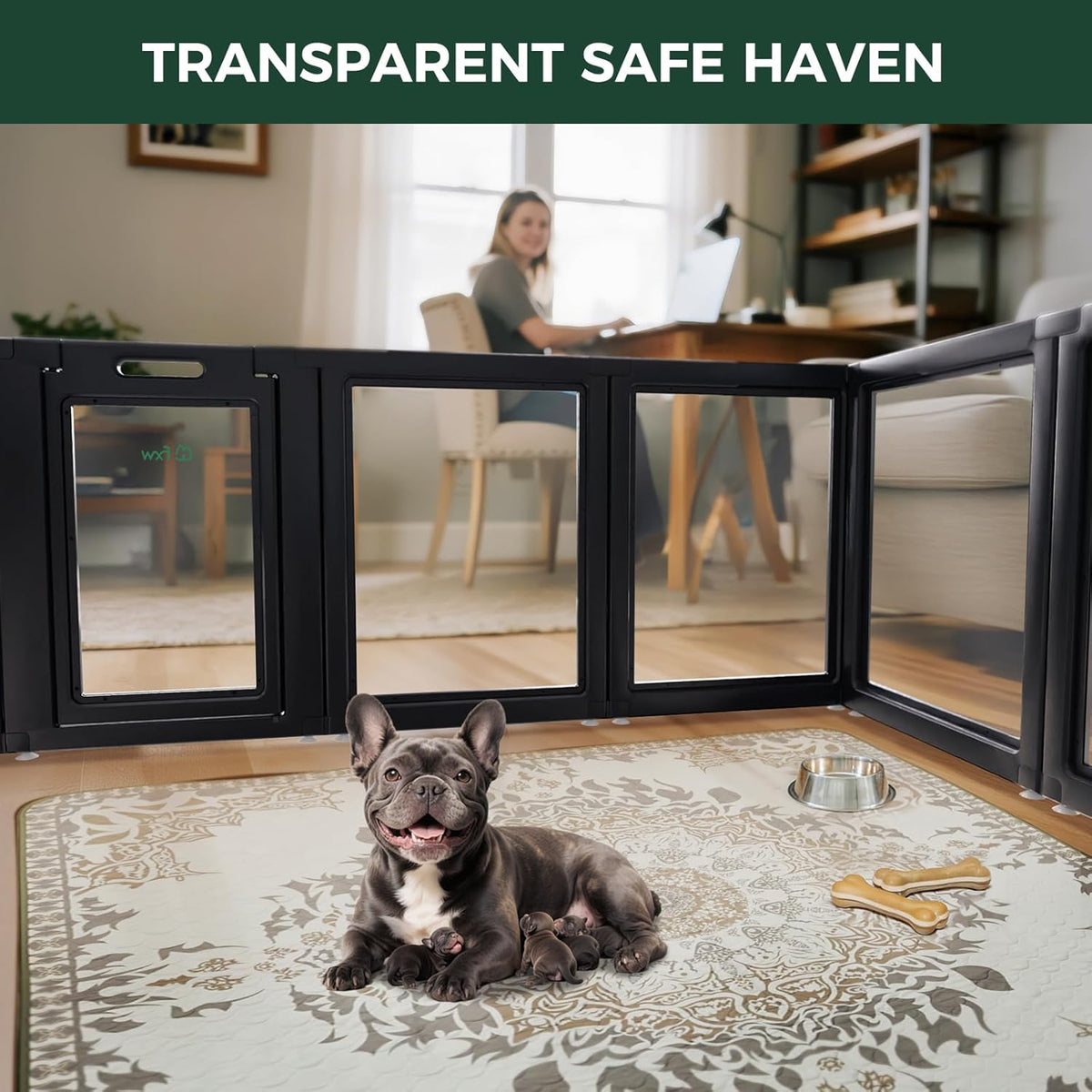 FXW AuraSpace Acrylic Indoor Unleashed Dog Playpen for Small and Medium Dogs, 30 Inch, 8 Panels, Black