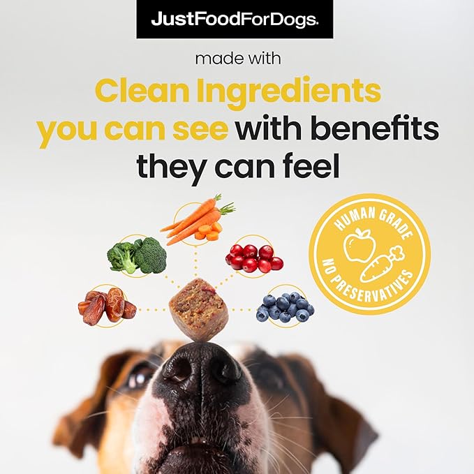 JustFoodForDogs Hip + Joint Soft Chews Mobility Supplement for Dogs with Glucosamine and Chondroitin, Superfood Blend, Human Grade, Plant-Based - 45 Count