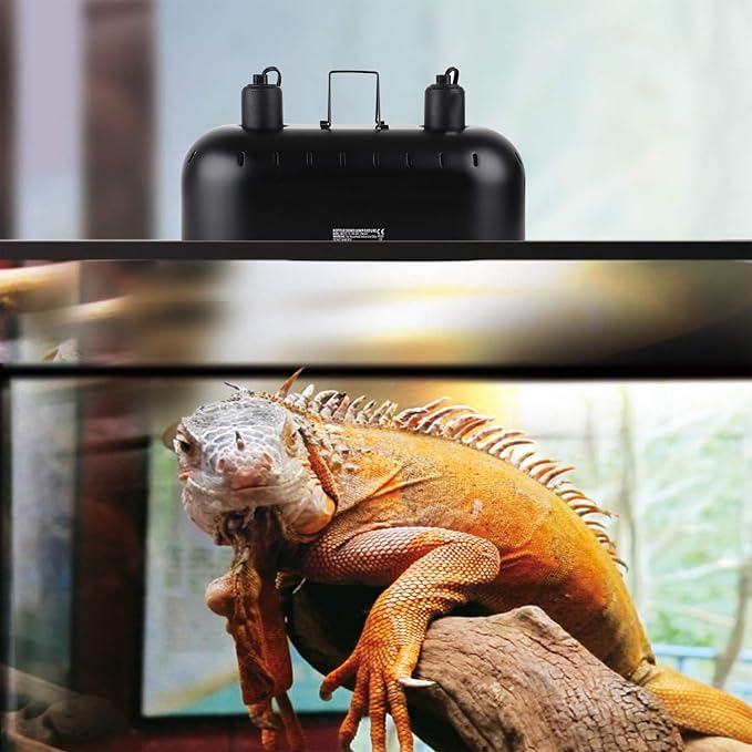 DXOPHIEX 15inch Dual Reptile Light Fixture, Max 150W Dual Reptile Heat Lamp with Separate Switches, Double Dome Lamp UVB Light Fixture for Bearded Dragon, Turtles, Snake and Lizard Terrarium