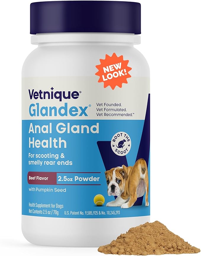 Vetnique Glandex Dog Fiber Supplement Powder Anal Gland Health with Pumpkin, Digestive Enzymes & Probiotics, Vet Recommended (Regular or Advanced Strength) - Boot The Scoot (2.5oz Powder, Beef Liver)