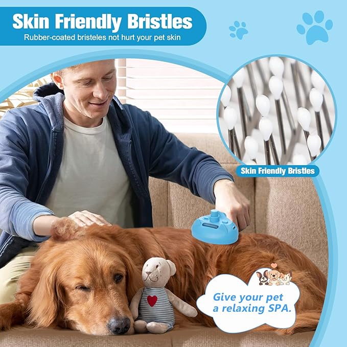 Pet Steam Brush for Dog,Gentle Cat & Dog Brush for Shedding Self-Cleaning Cat Brushes for Indoor Cats Spary Pet Hair Removal Tool for Massage,Grooming Dog Brush for Short&Long Haired Dogs Blue