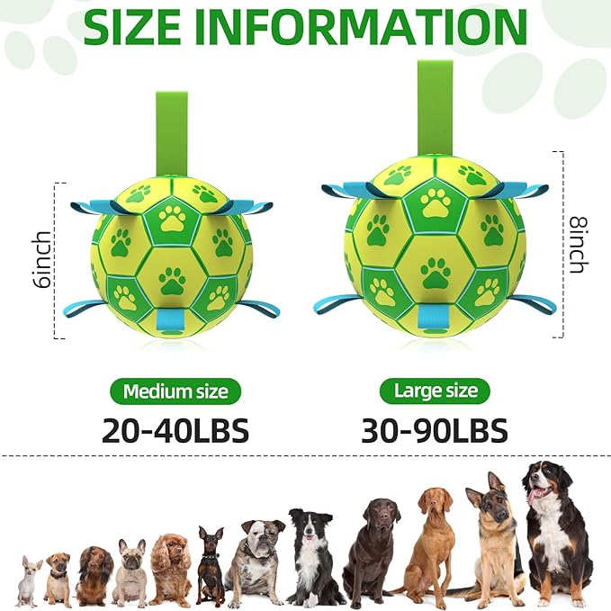QDAN Dog Toys Soccer Ball - Durable Dog Balls with Strap for Medium Small Dogs, Puppy Birthday Gifts, Dog Tug Toy for Tug of War (8 Inch)