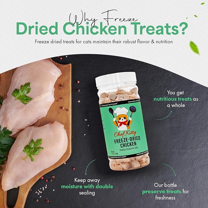 Freeze-Dried Chicken Treats for Cats & Dogs – 100% Human Grade, Single Ingredient, High-Protein, Healthy Snack – No Additives or Preservatives – 1.7oz - Inspected & Tested in USA