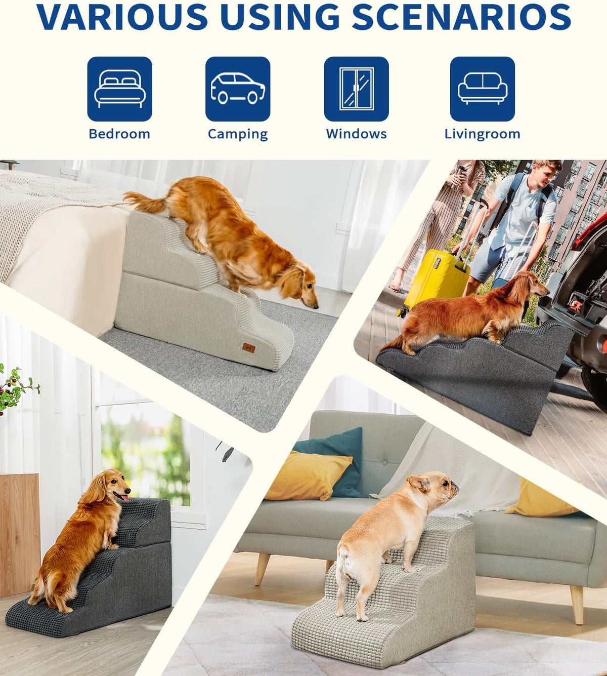 Dog Step for Bed, Dog Stair 5-Step 35D Pet Stair 22.8" H for High Bed or Sofa Non-Slip Balanced Pet Step Indoor, Grey